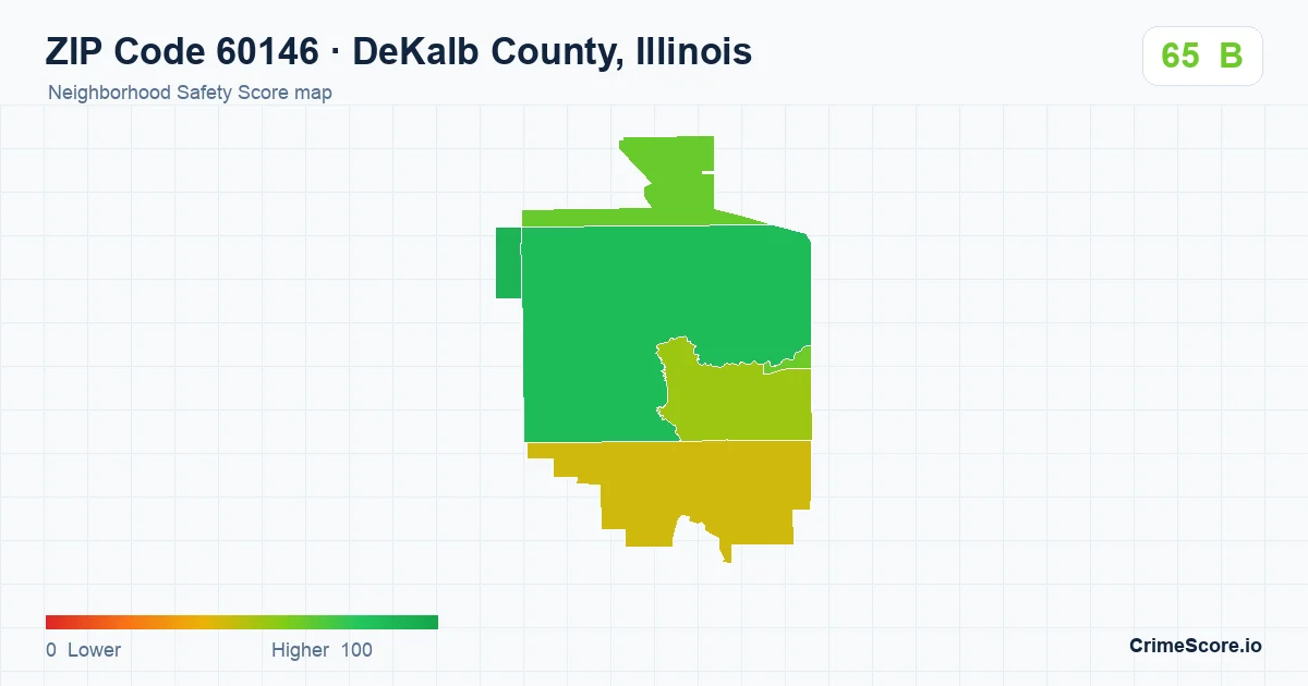 ZIP Code 60146 in DeKalb County, Illinois neighborhood Safety Score map