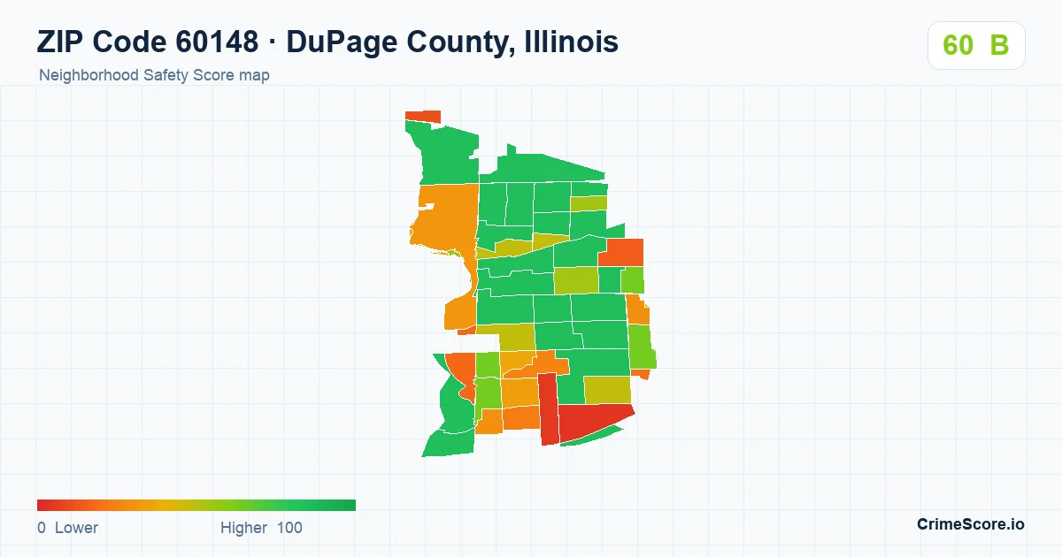 ZIP Code 60148 in DuPage County, Illinois neighborhood Safety Score map