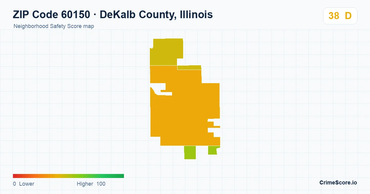 ZIP Code 60150 in DeKalb County, Illinois neighborhood Safety Score map