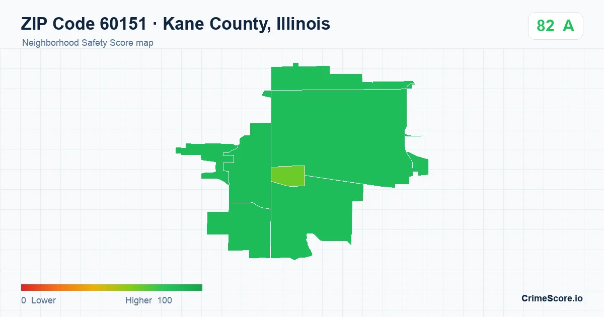 ZIP Code 60151 in Kane County, Illinois neighborhood Safety Score map