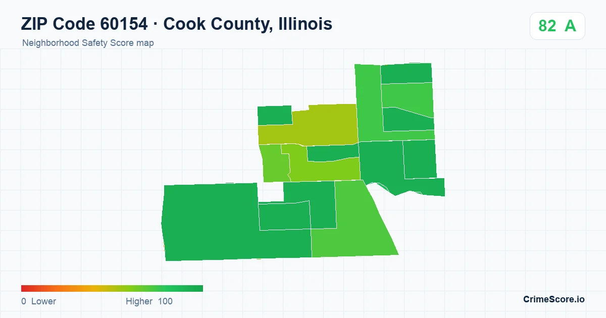 ZIP Code 60154 in Cook County, Illinois neighborhood Safety Score map