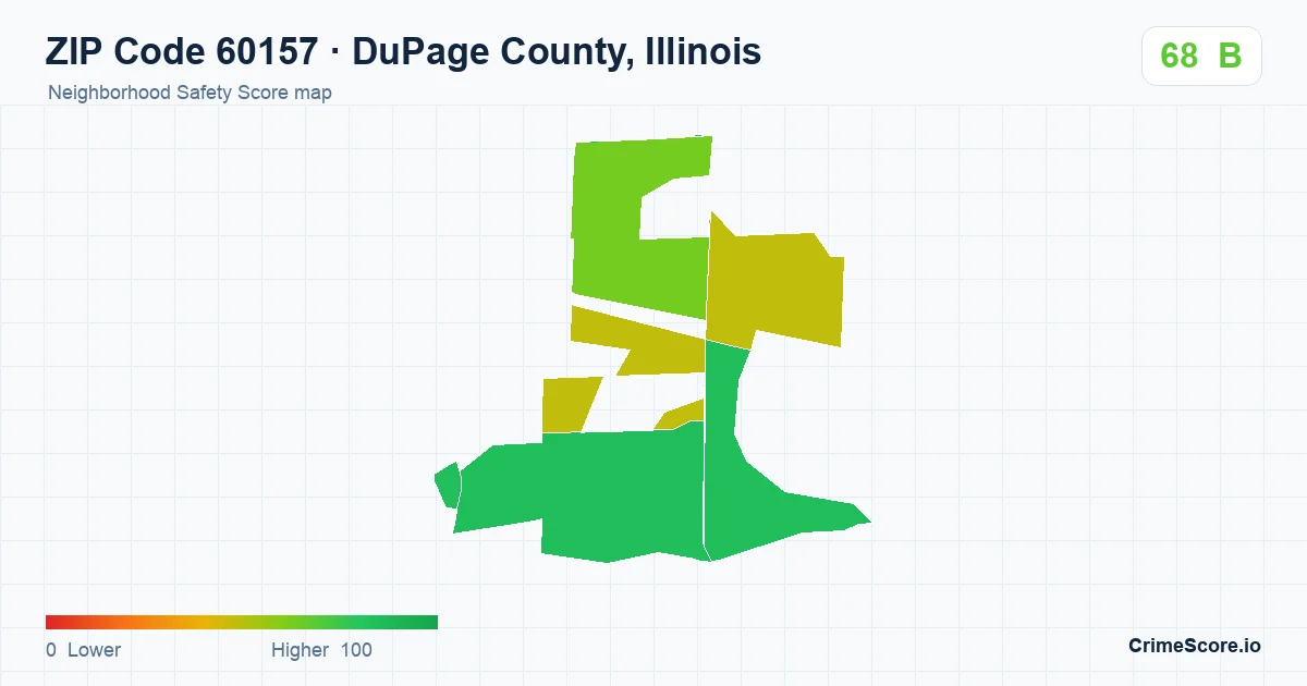 ZIP Code 60157 in DuPage County, Illinois neighborhood Safety Score map