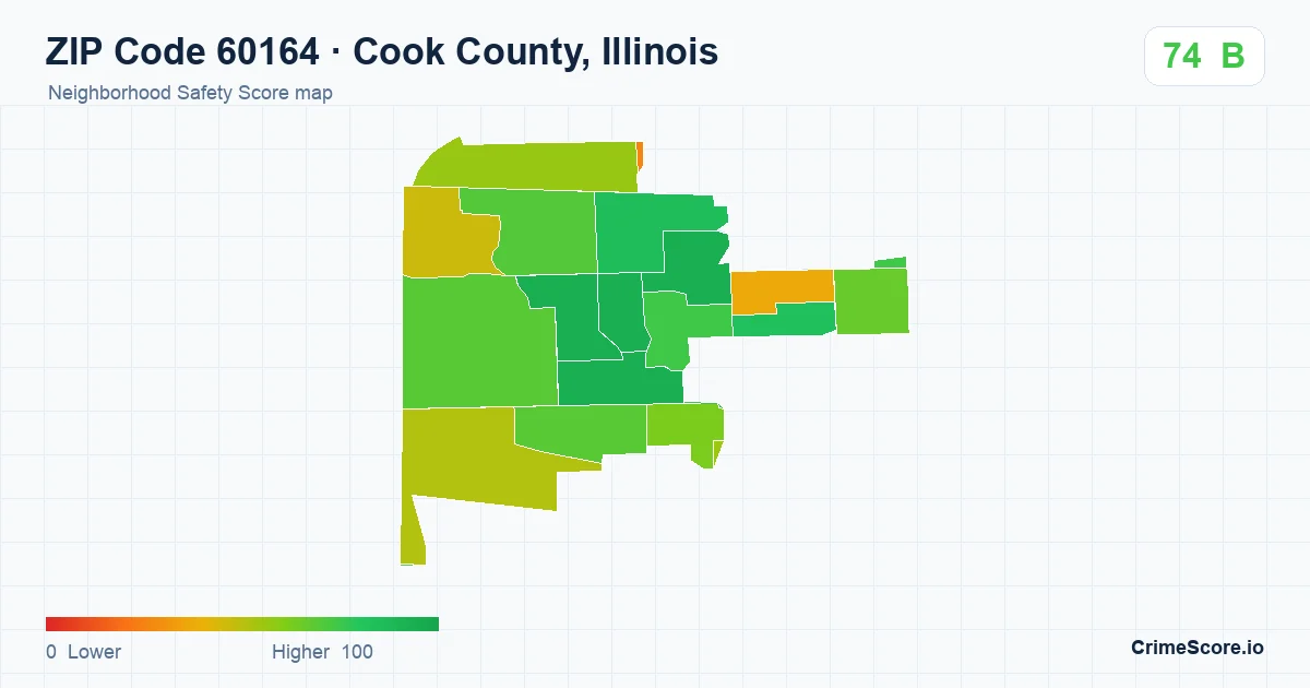 ZIP Code 60164 in Cook County, Illinois neighborhood Safety Score map