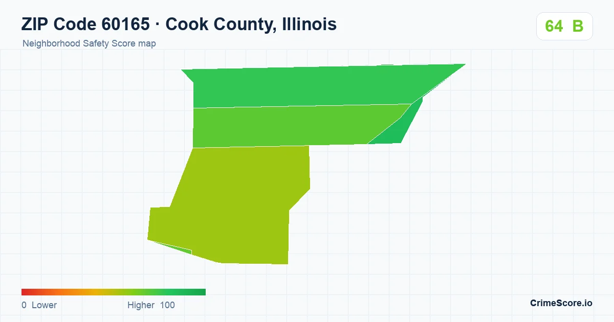 ZIP Code 60165 in Cook County, Illinois neighborhood Safety Score map