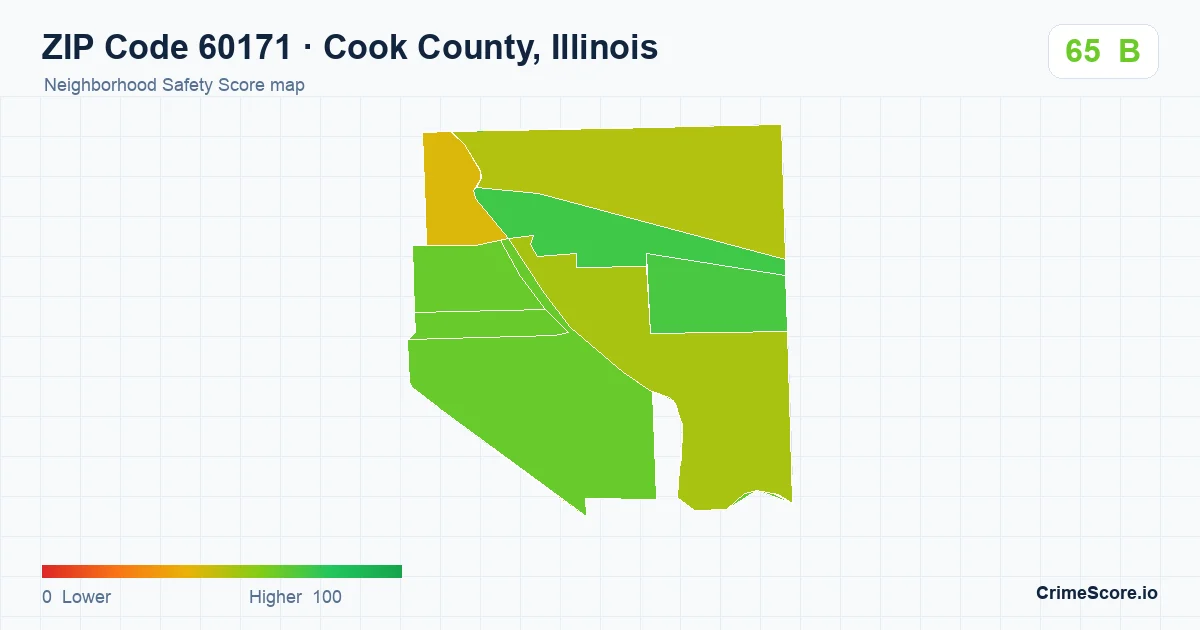 ZIP Code 60171 in Cook County, Illinois neighborhood Safety Score map