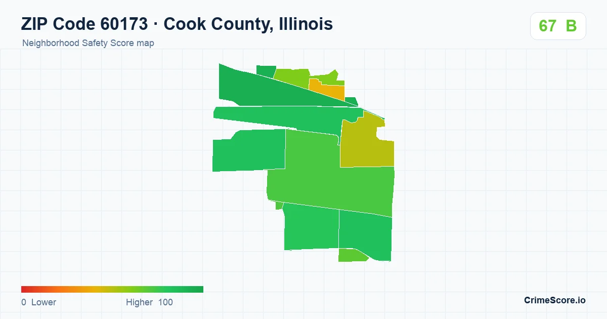 ZIP Code 60173 in Cook County, Illinois neighborhood Safety Score map