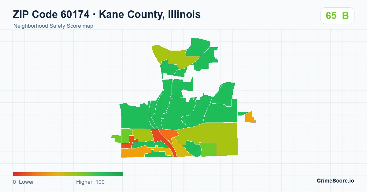 ZIP Code 60174 in Kane County, Illinois neighborhood Safety Score map