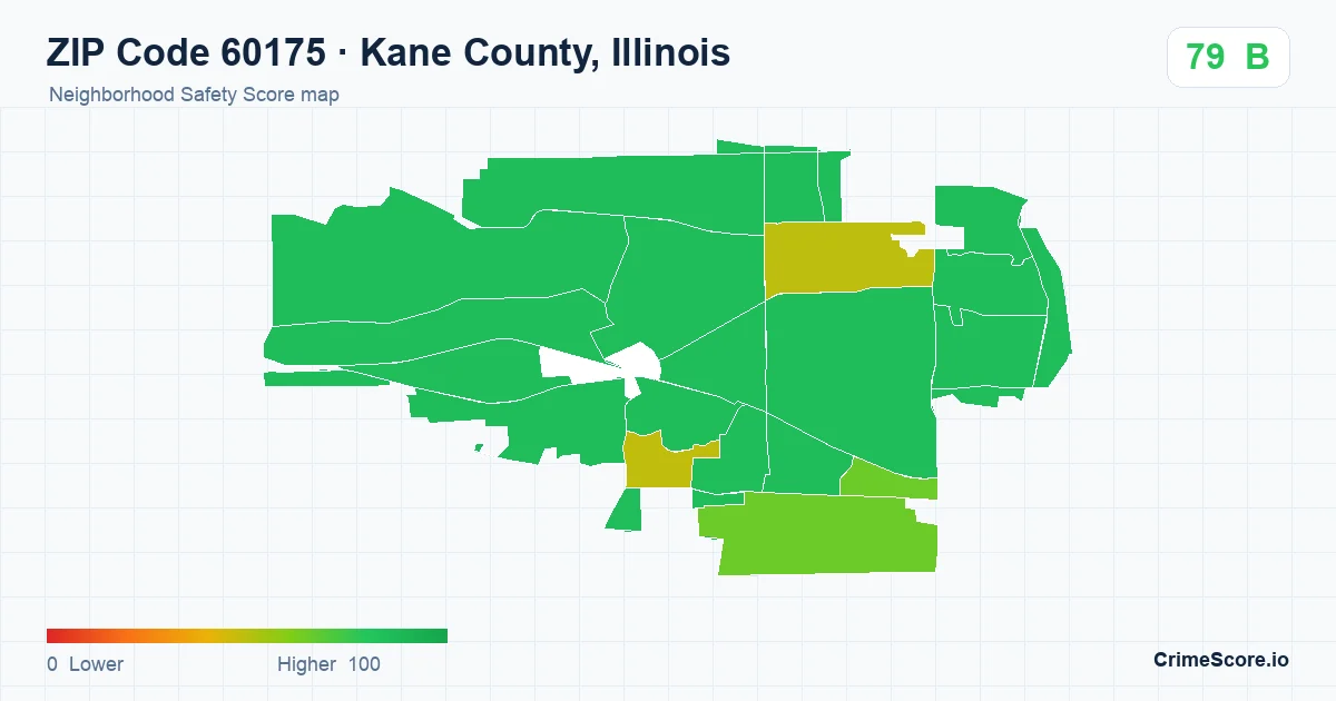 ZIP Code 60175 in Kane County, Illinois neighborhood Safety Score map