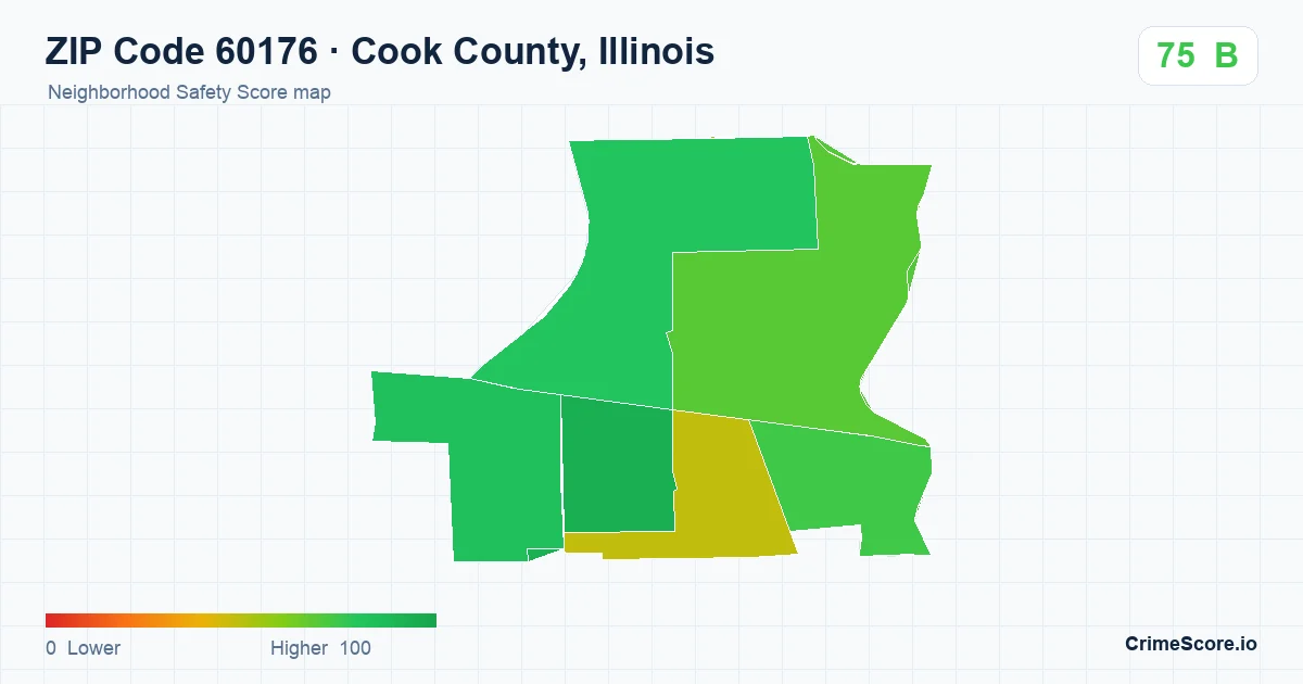 ZIP Code 60176 in Cook County, Illinois neighborhood Safety Score map