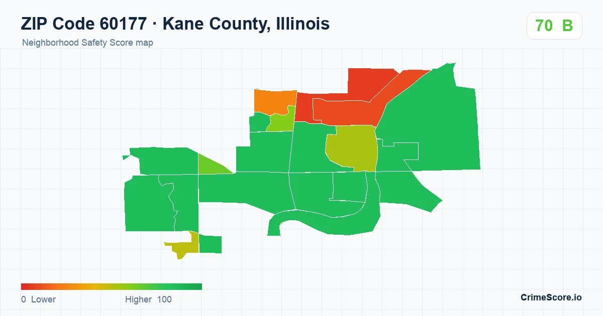 ZIP Code 60177 in Kane County, Illinois neighborhood Safety Score map
