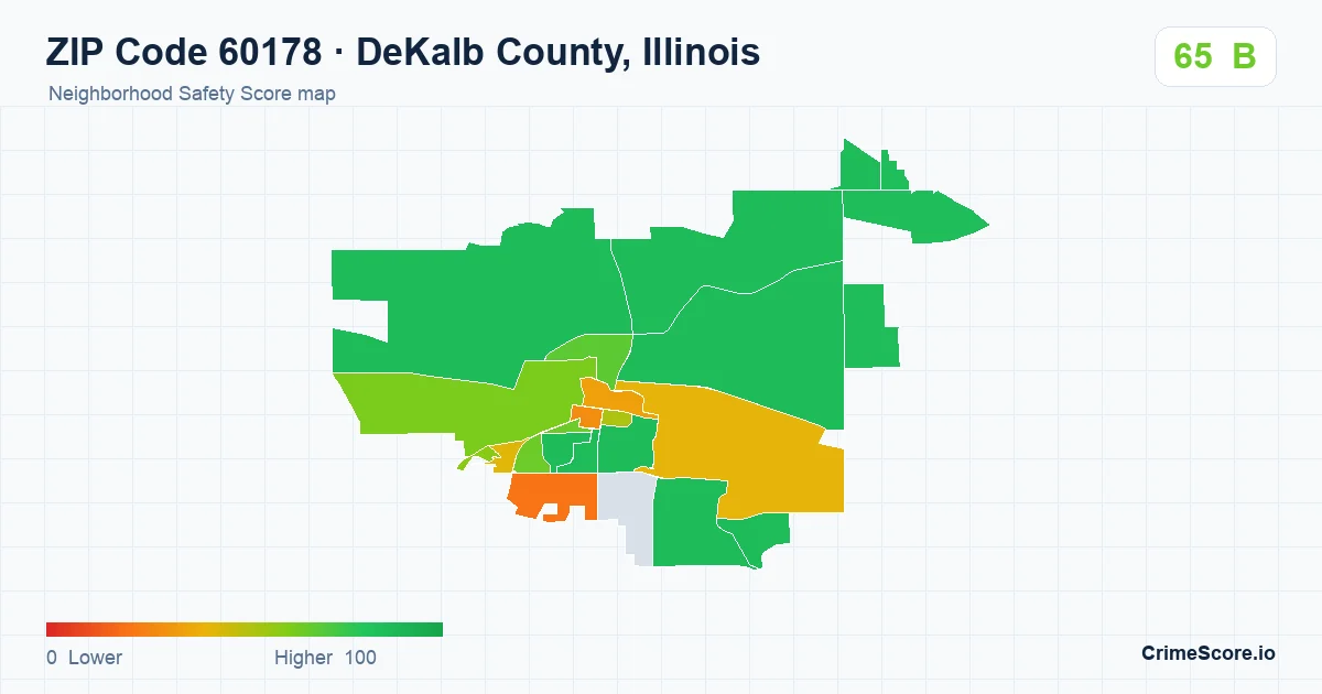 ZIP Code 60178 in DeKalb County, Illinois neighborhood Safety Score map