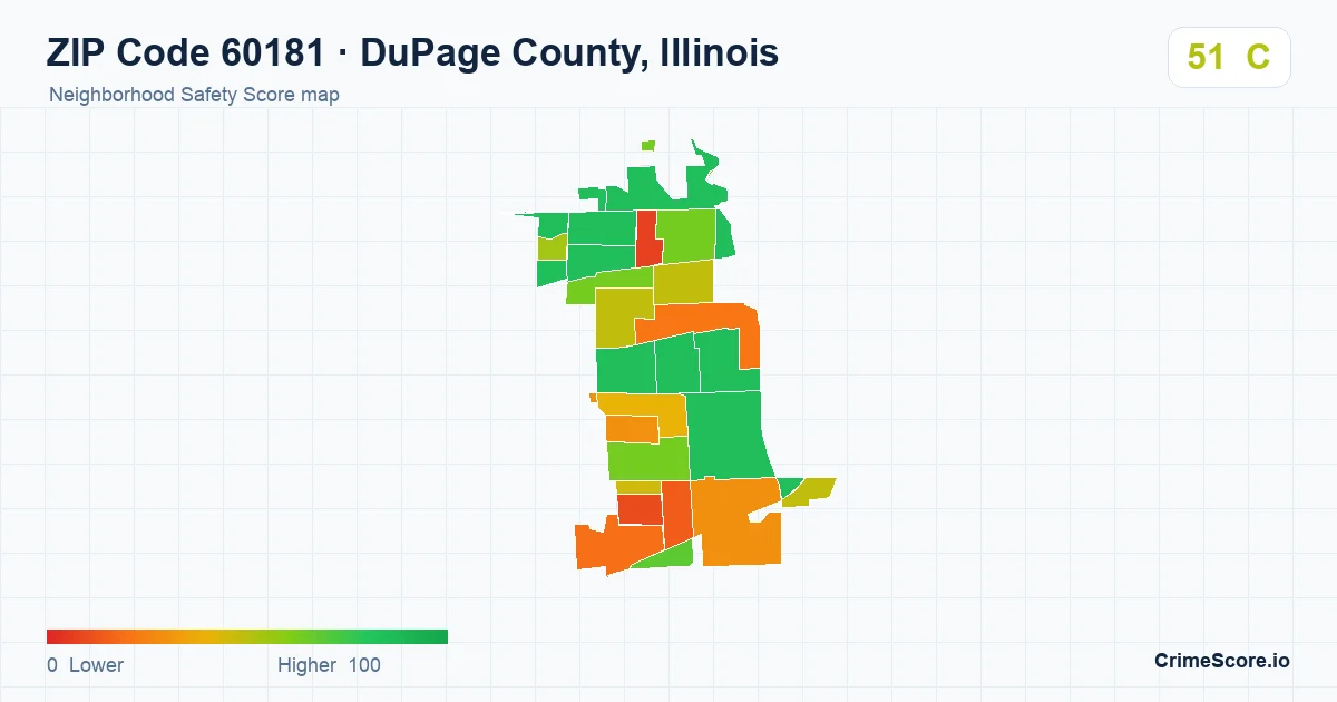ZIP Code 60181 in DuPage County, Illinois neighborhood Safety Score map