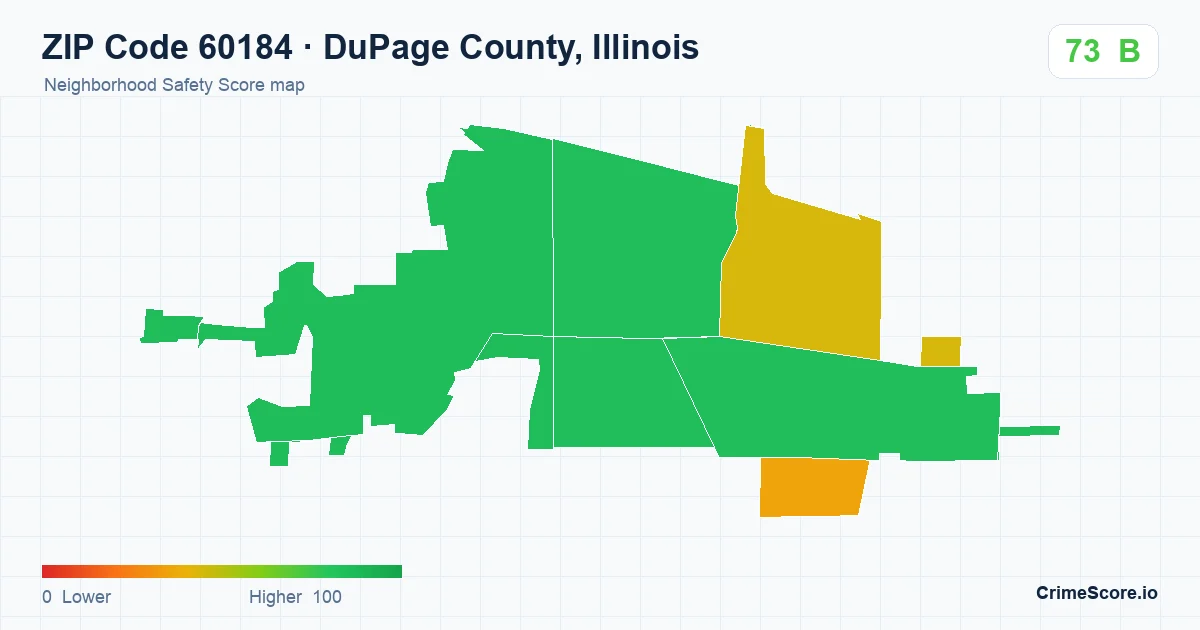 ZIP Code 60184 in DuPage County, Illinois neighborhood Safety Score map