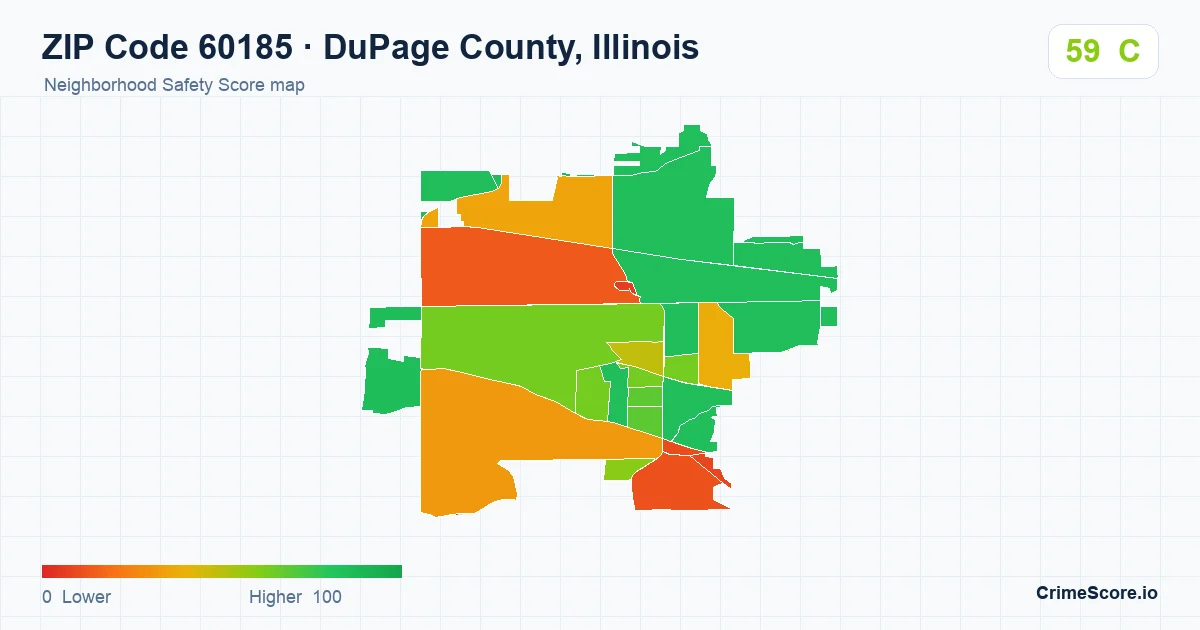 ZIP Code 60185 in DuPage County, Illinois neighborhood Safety Score map