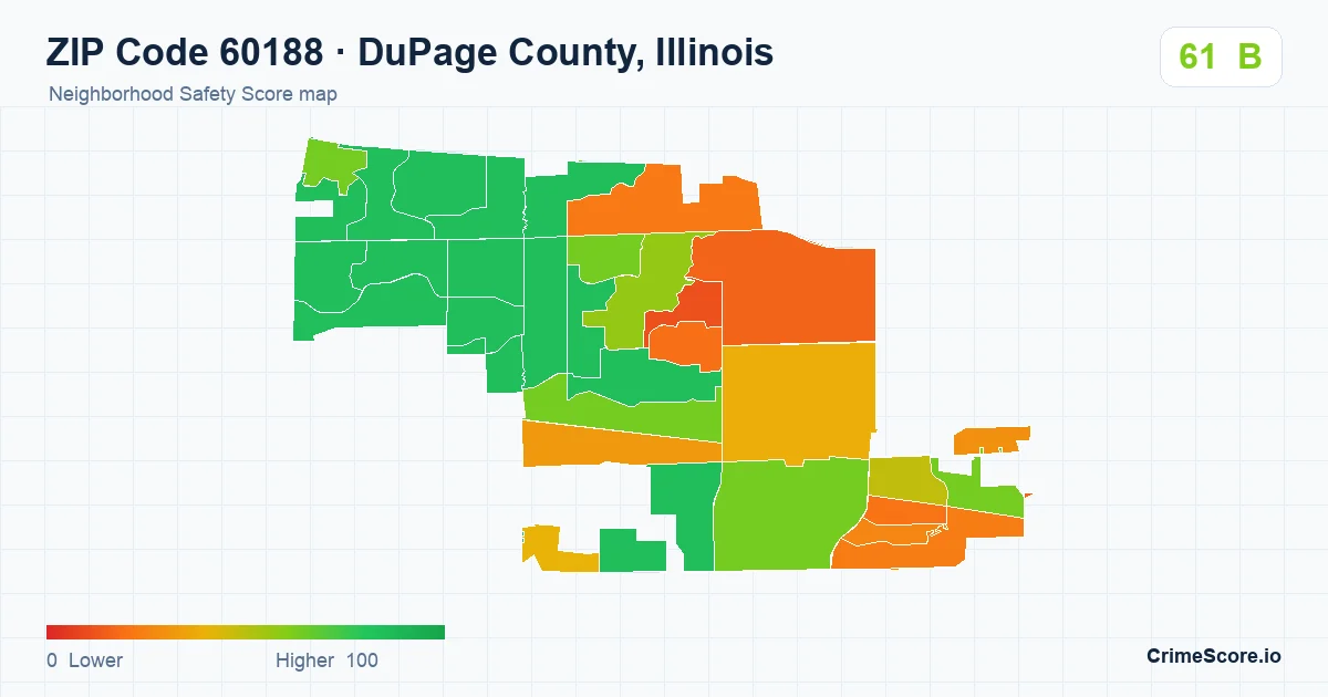 ZIP Code 60188 in DuPage County, Illinois neighborhood Safety Score map