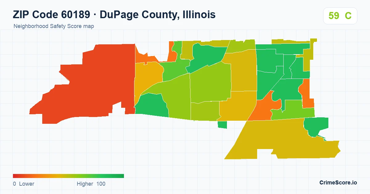 ZIP Code 60189 in DuPage County, Illinois neighborhood Safety Score map