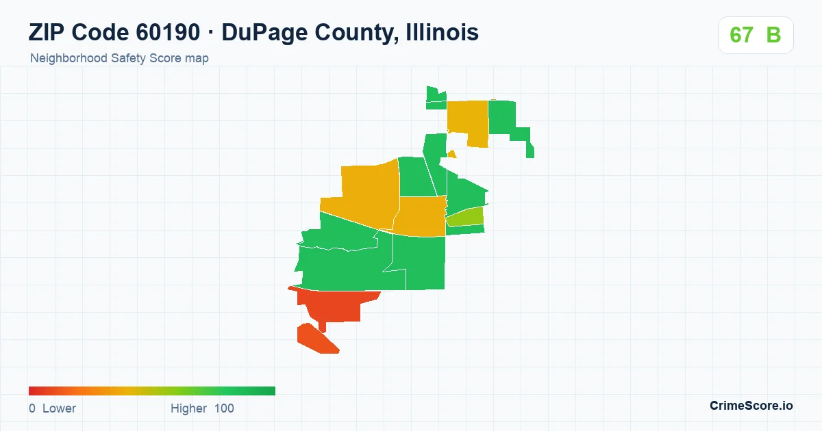 ZIP Code 60190 in DuPage County, Illinois neighborhood Safety Score map