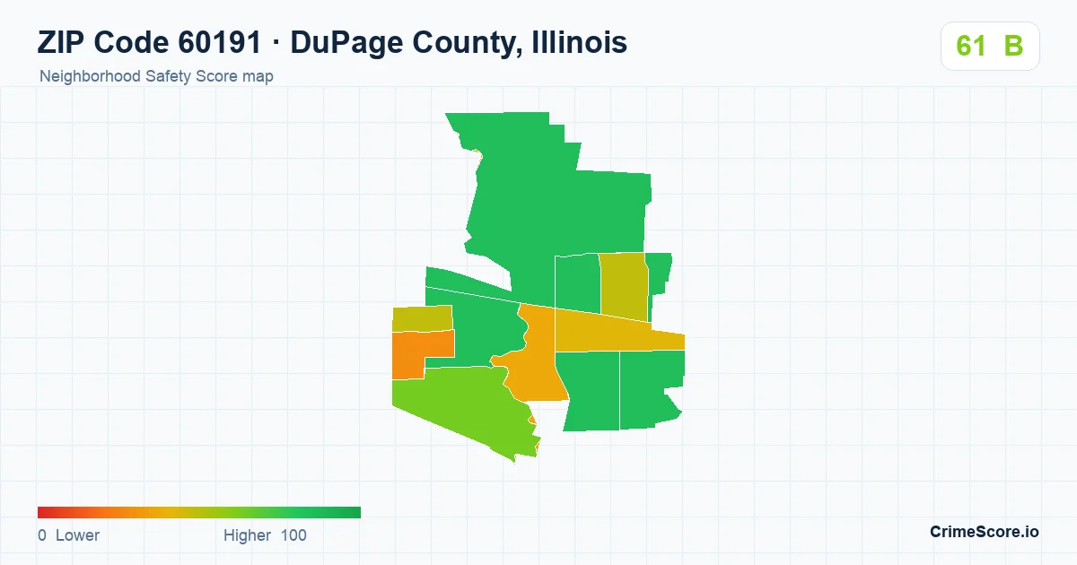 ZIP Code 60191 in DuPage County, Illinois neighborhood Safety Score map
