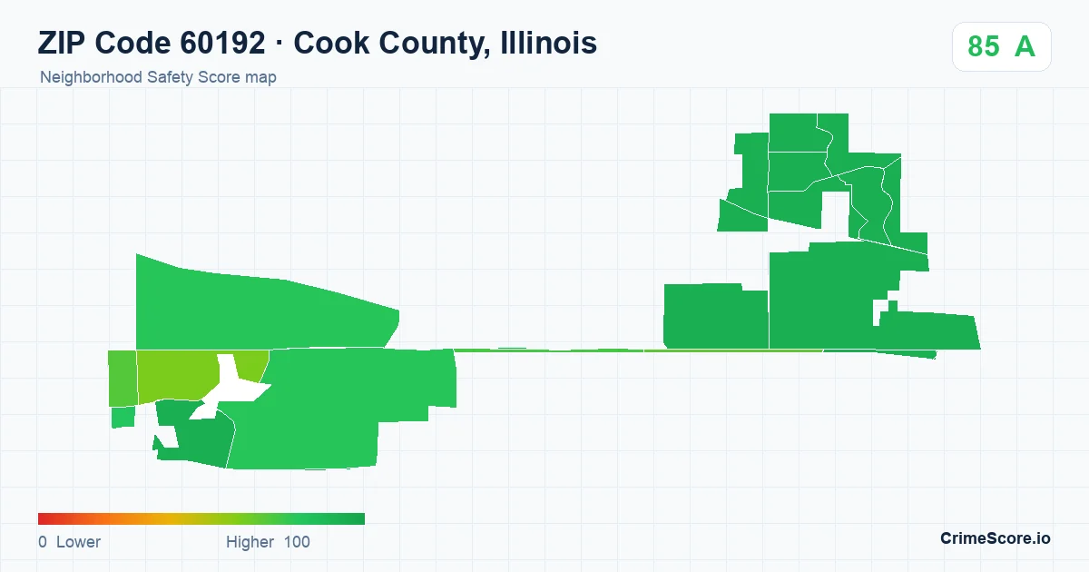 ZIP Code 60192 in Cook County, Illinois neighborhood Safety Score map