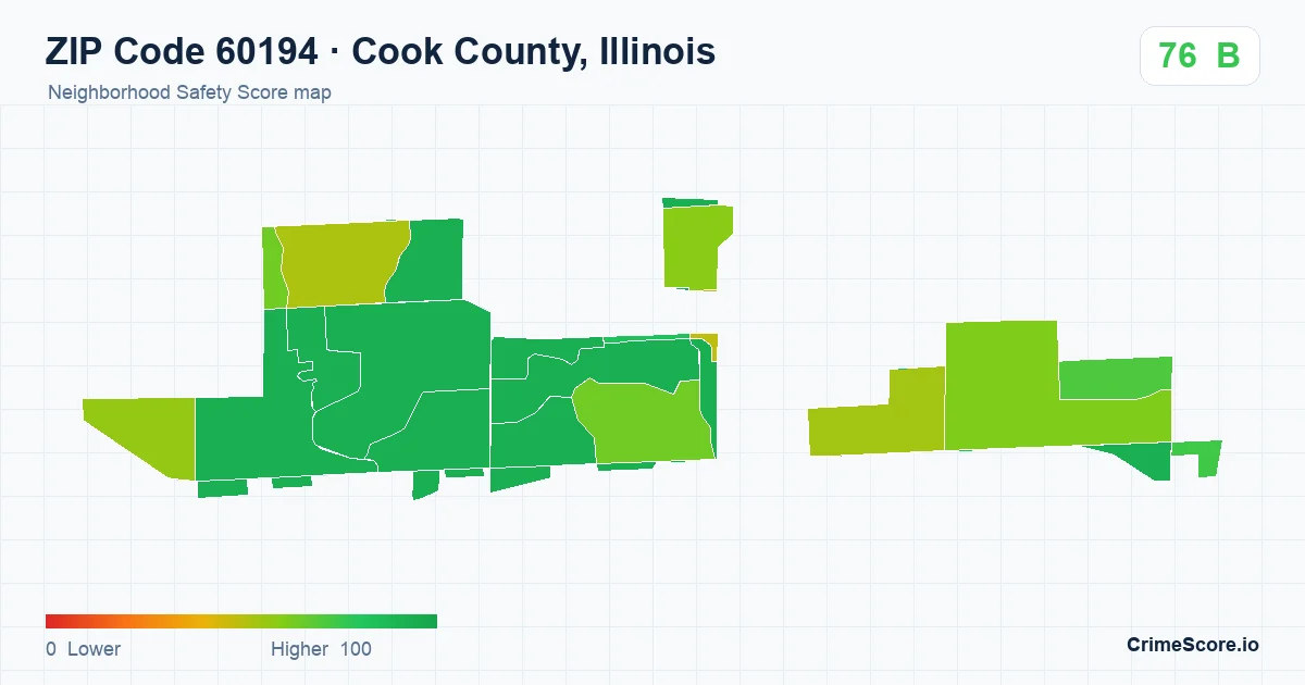 ZIP Code 60194 in Cook County, Illinois neighborhood Safety Score map