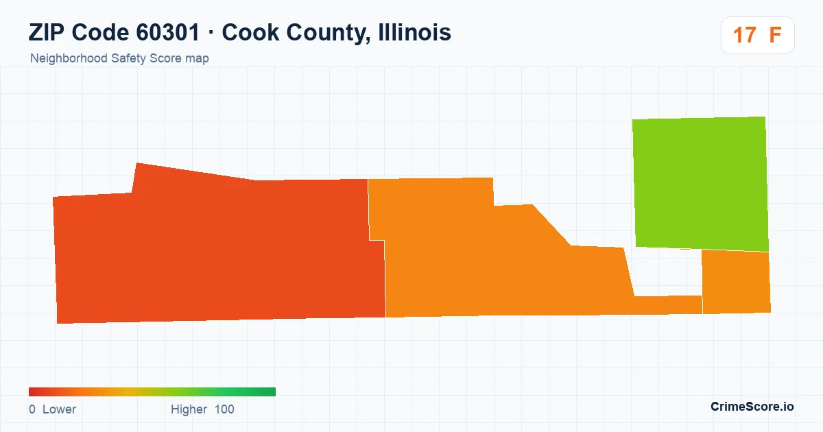 ZIP Code 60301 in Cook County, Illinois neighborhood Safety Score map