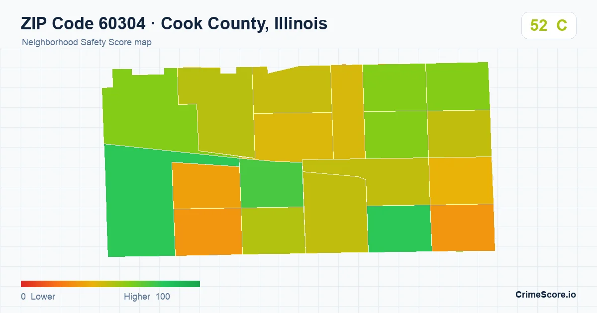 ZIP Code 60304 in Cook County, Illinois neighborhood Safety Score map