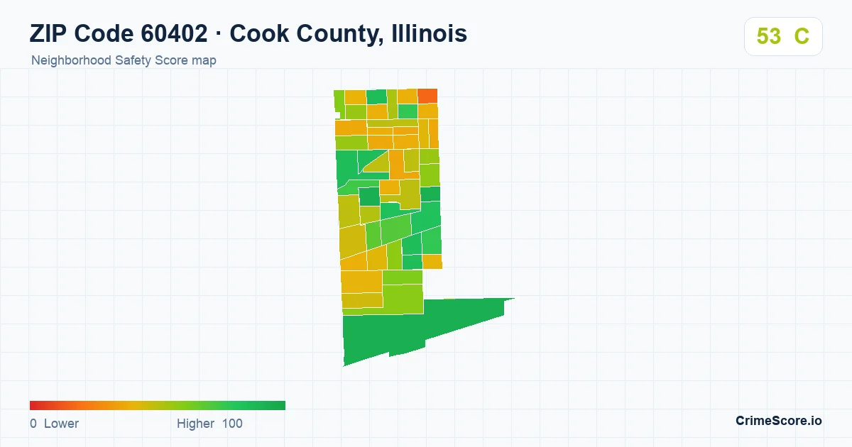 ZIP Code 60402 in Cook County, Illinois neighborhood Safety Score map
