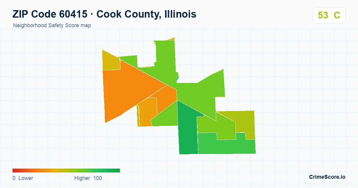 ZIP Code 60415 in Cook County, Illinois neighborhood Safety Score map