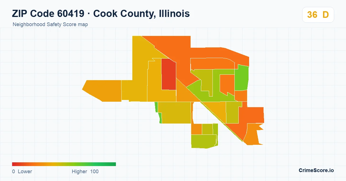 ZIP Code 60419 in Cook County, Illinois neighborhood Safety Score map