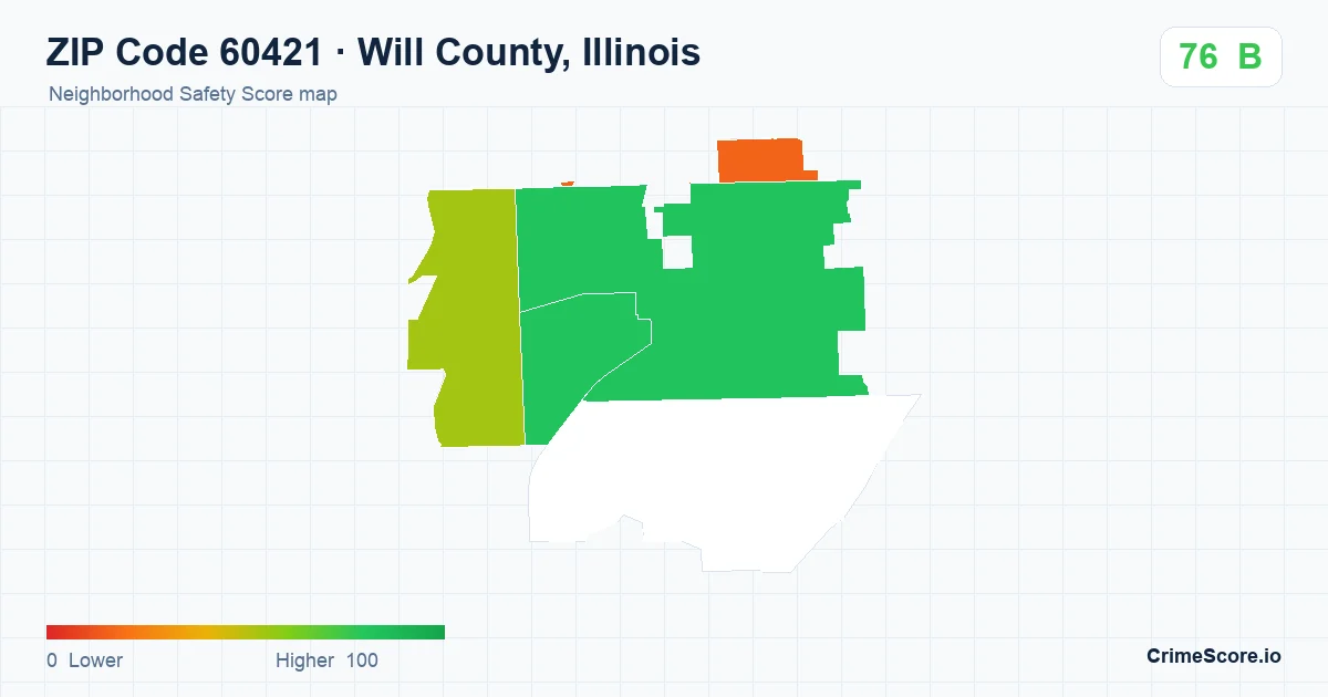 ZIP Code 60421 in Will County, Illinois neighborhood Safety Score map