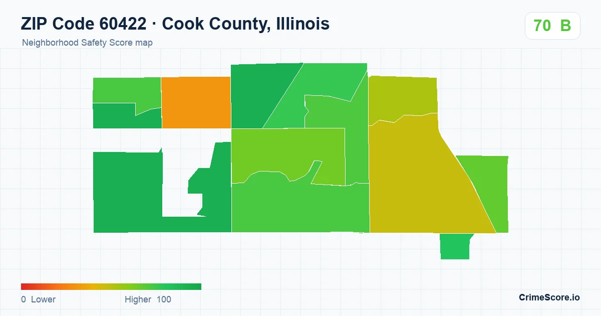 ZIP Code 60422 in Cook County, Illinois neighborhood Safety Score map