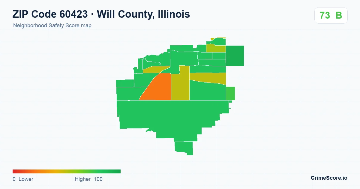 ZIP Code 60423 in Will County, Illinois neighborhood Safety Score map