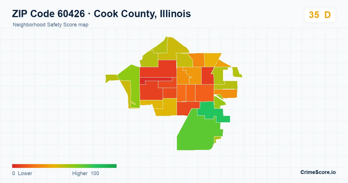 ZIP Code 60426 in Cook County, Illinois neighborhood Safety Score map