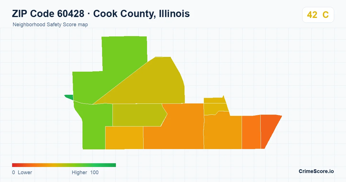 ZIP Code 60428 in Cook County, Illinois neighborhood Safety Score map