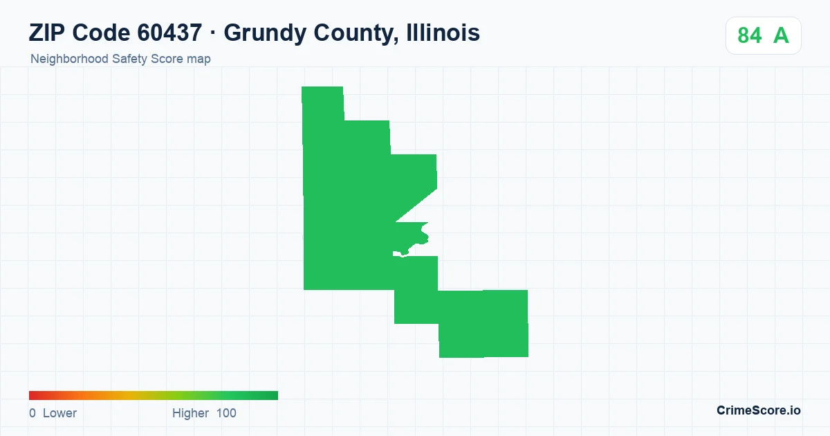 ZIP Code 60437 in Grundy County, Illinois neighborhood Safety Score map
