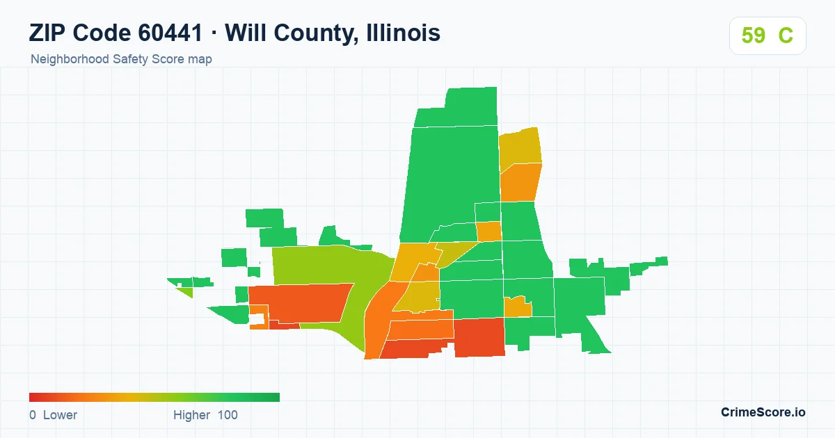 ZIP Code 60441 in Will County, Illinois neighborhood Safety Score map