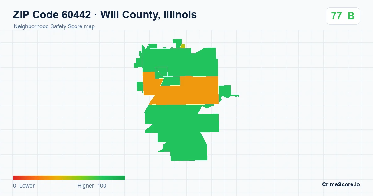 ZIP Code 60442 in Will County, Illinois neighborhood Safety Score map