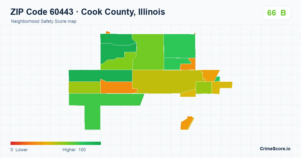 ZIP Code 60443 in Cook County, Illinois neighborhood Safety Score map