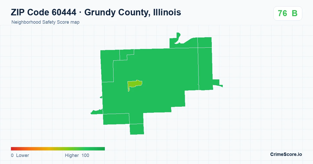 ZIP Code 60444 in Grundy County, Illinois neighborhood Safety Score map