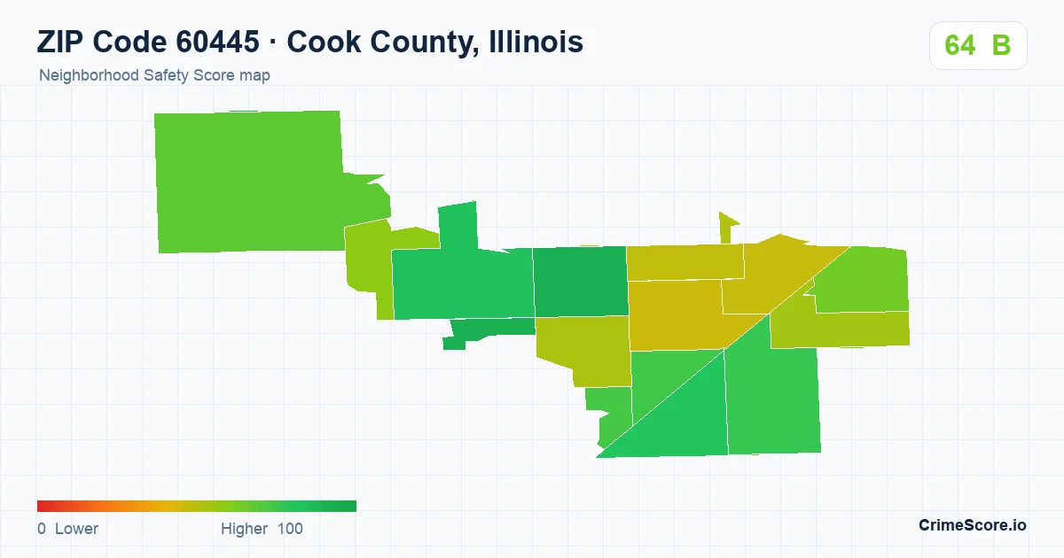 ZIP Code 60445 in Cook County, Illinois neighborhood Safety Score map