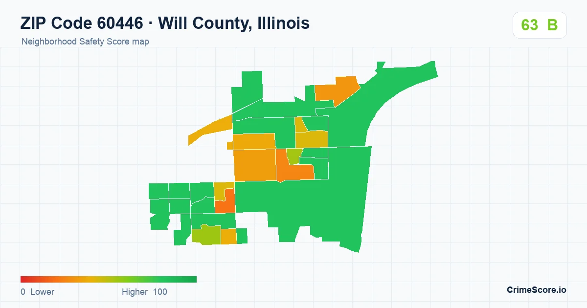 ZIP Code 60446 in Will County, Illinois neighborhood Safety Score map