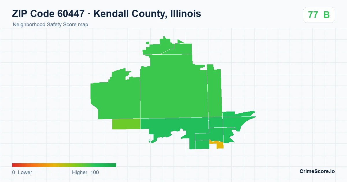 ZIP Code 60447 in Kendall County, Illinois neighborhood Safety Score map