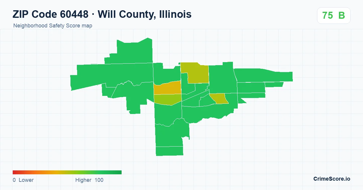 ZIP Code 60448 in Will County, Illinois neighborhood Safety Score map