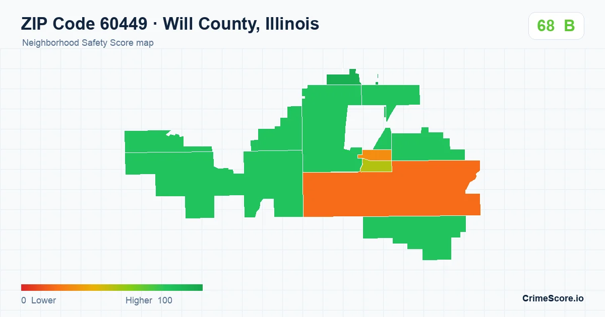 ZIP Code 60449 in Will County, Illinois neighborhood Safety Score map