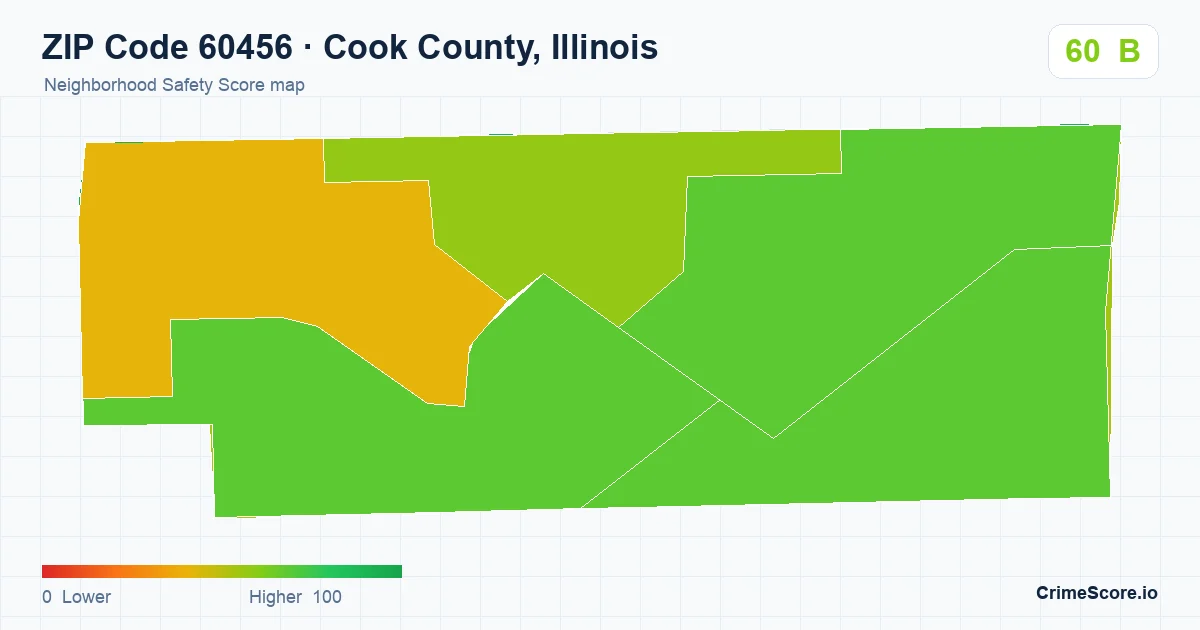 ZIP Code 60456 in Cook County, Illinois neighborhood Safety Score map