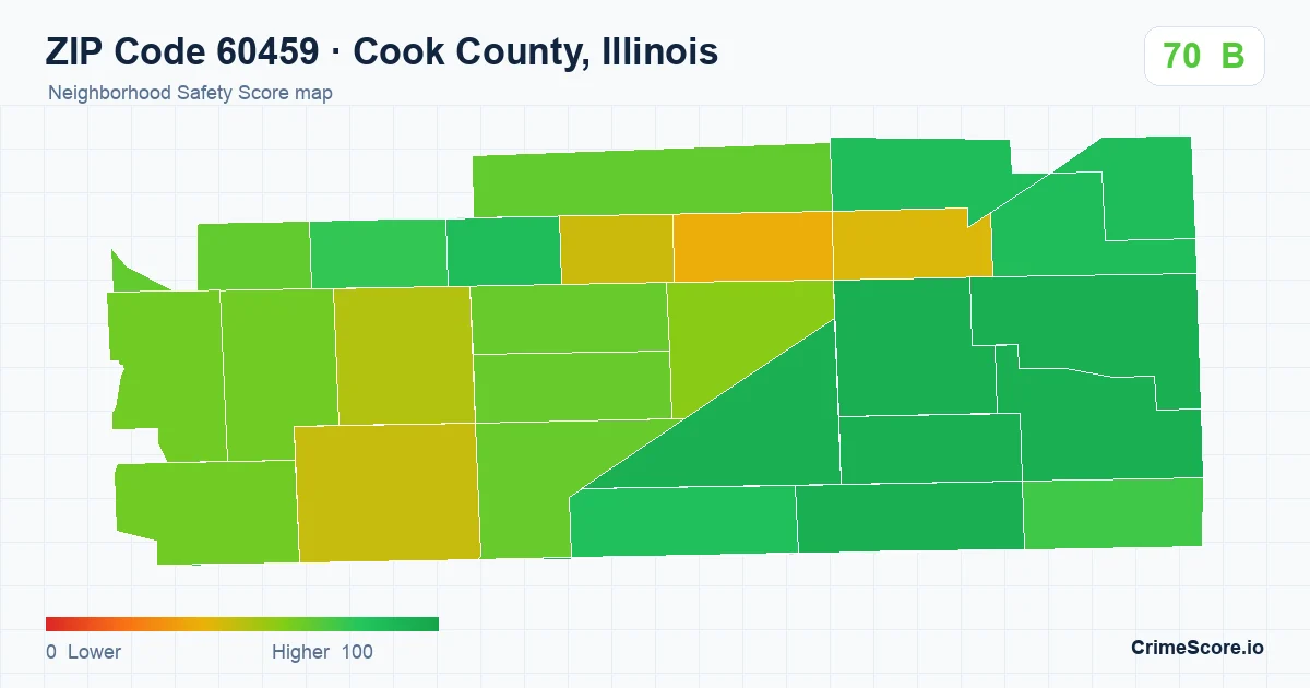 ZIP Code 60459 in Cook County, Illinois neighborhood Safety Score map