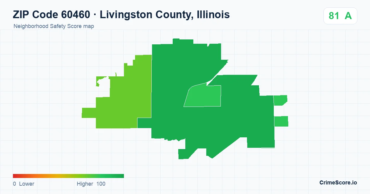 ZIP Code 60460 in Livingston County, Illinois neighborhood Safety Score map