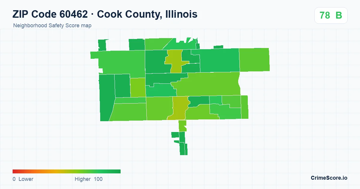 ZIP Code 60462 in Cook County, Illinois neighborhood Safety Score map