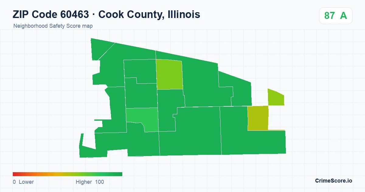 ZIP Code 60463 in Cook County, Illinois neighborhood Safety Score map