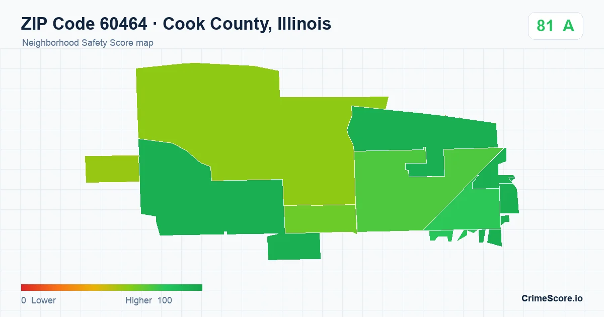 ZIP Code 60464 in Cook County, Illinois neighborhood Safety Score map